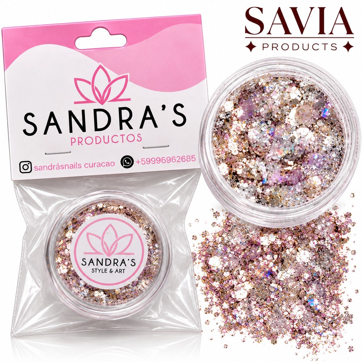 1792171721726.jpg SANDRA'S GLITTER ENCAPSULATING PINK/SILVER - Image 1